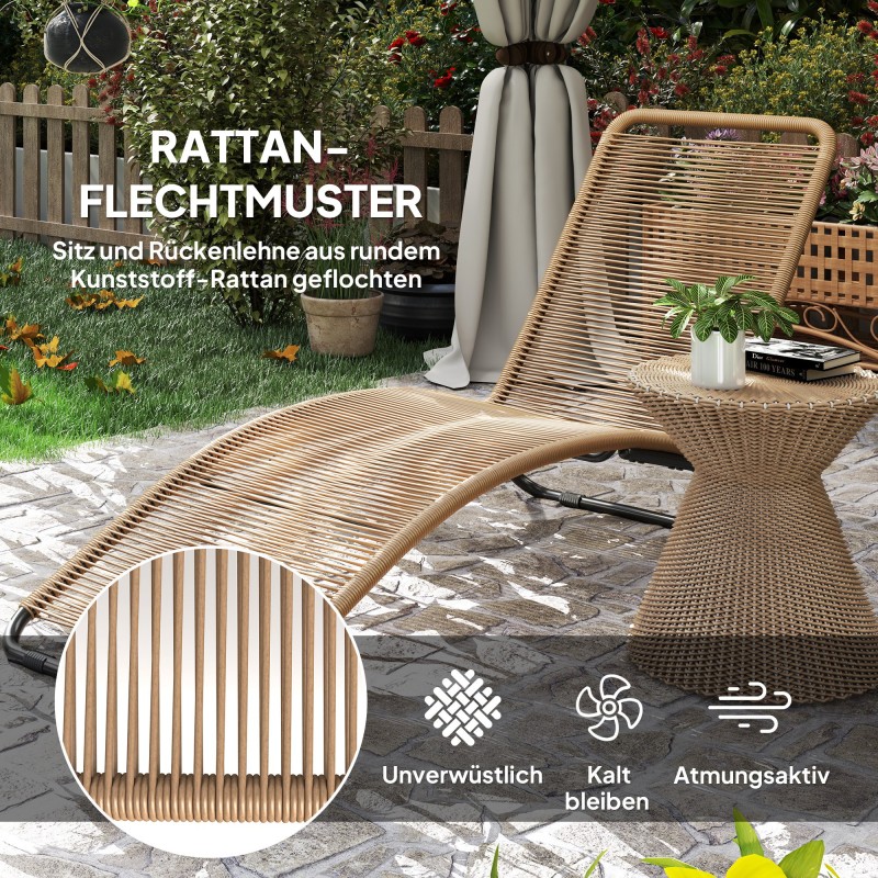 Polyrottinkinen S-muotoinen lepotuoli ulkokäyttöön, teräsrunko, 175 x 57 x 80 cm, ruskea