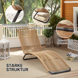 Polyrottinkinen S-muotoinen lepotuoli ulkokäyttöön, teräsrunko, 175 x 57 x 80 cm, ruskea