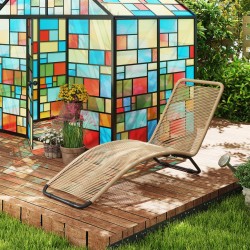 Polyrottinkinen S-muotoinen lepotuoli ulkokäyttöön, teräsrunko, 175 x 57 x 80 cm, ruskea