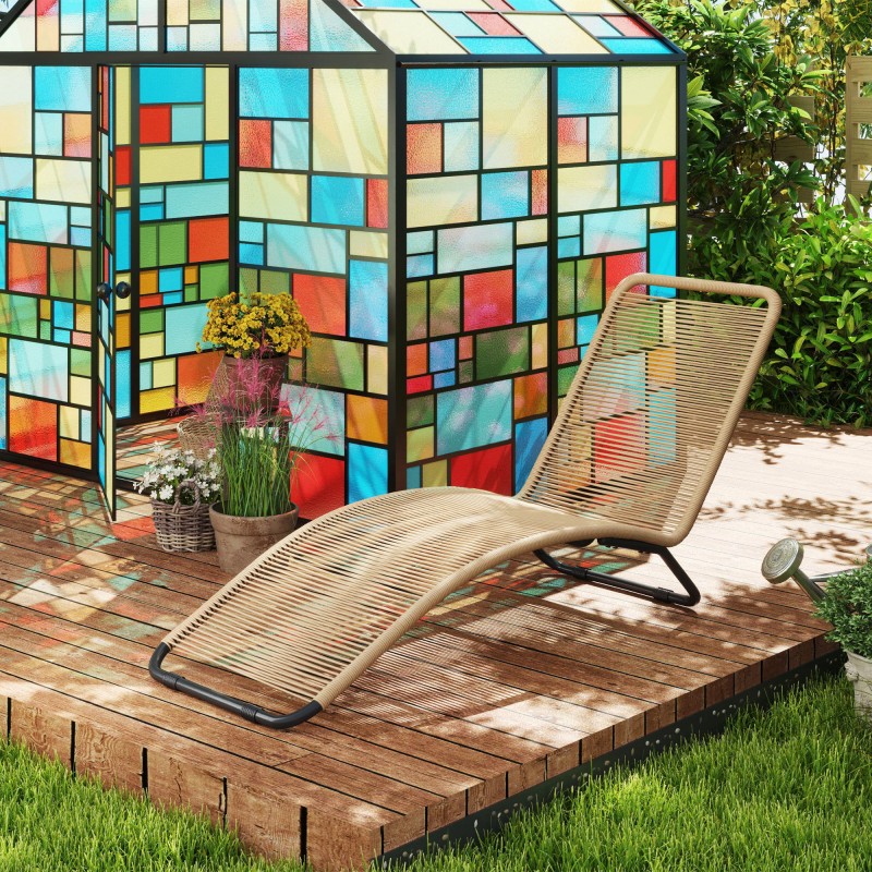 Polyrottinkinen S-muotoinen lepotuoli ulkokäyttöön, teräsrunko, 175 x 57 x 80 cm, ruskea