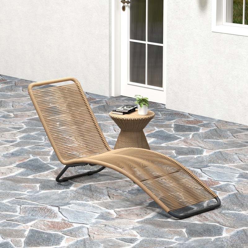 Polyrottinkinen S-muotoinen lepotuoli ulkokäyttöön, teräsrunko, 175 x 57 x 80 cm, ruskea