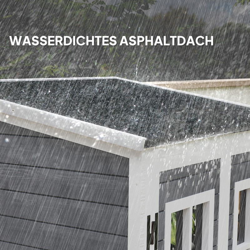 Puutarhavaja työkaluille, kuusipuu, 91 x 69 x 192 cm, 2 ikkunaa, vaalea harmaa