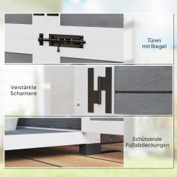 Puutarhavaja työkaluille, kuusipuu, 91 x 69 x 192 cm, 2 ikkunaa, vaalea harmaa