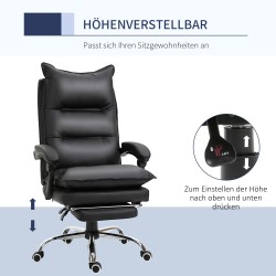 Ergonominen työtuoli jalkatuella ja käsinojilla, keinonahkaa, säädettävä, musta