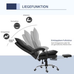 Ergonominen työtuoli jalkatuella ja käsinojilla, keinonahkaa, säädettävä, musta