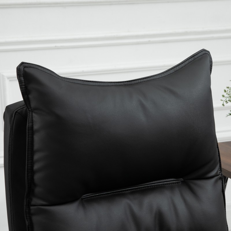 Ergonominen työtuoli jalkatuella ja käsinojilla, keinonahkaa, säädettävä, musta