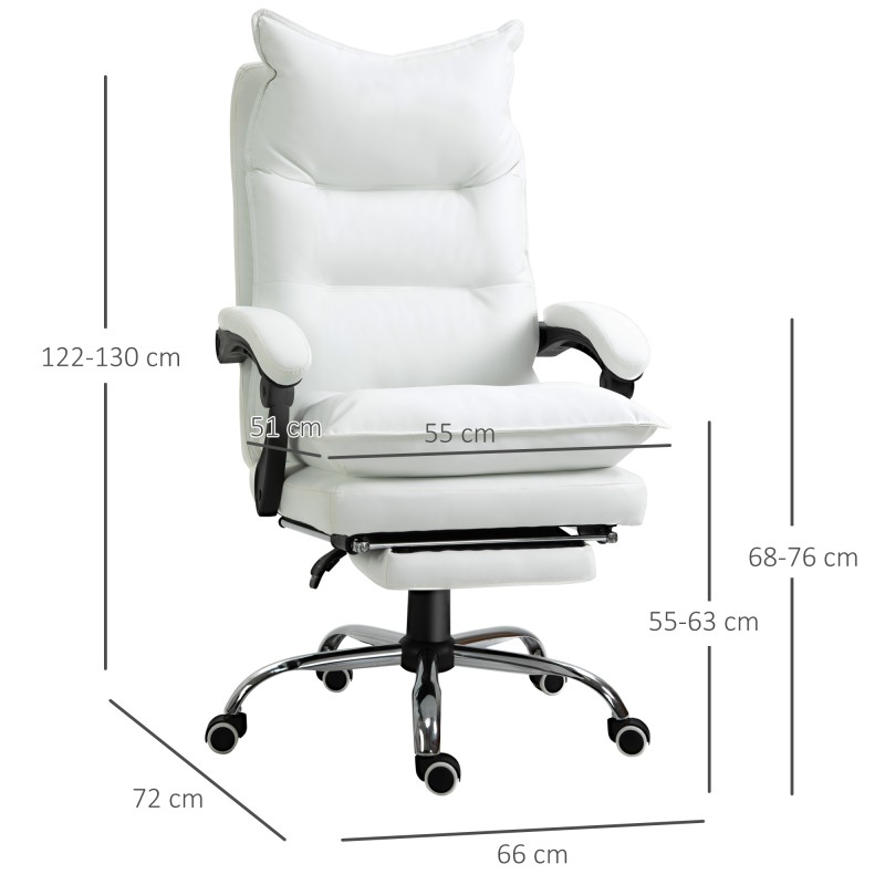 Ergonominen työtuoli jalkatuella, keinonahkaa, kallistettava, säädettävä, valkoinen