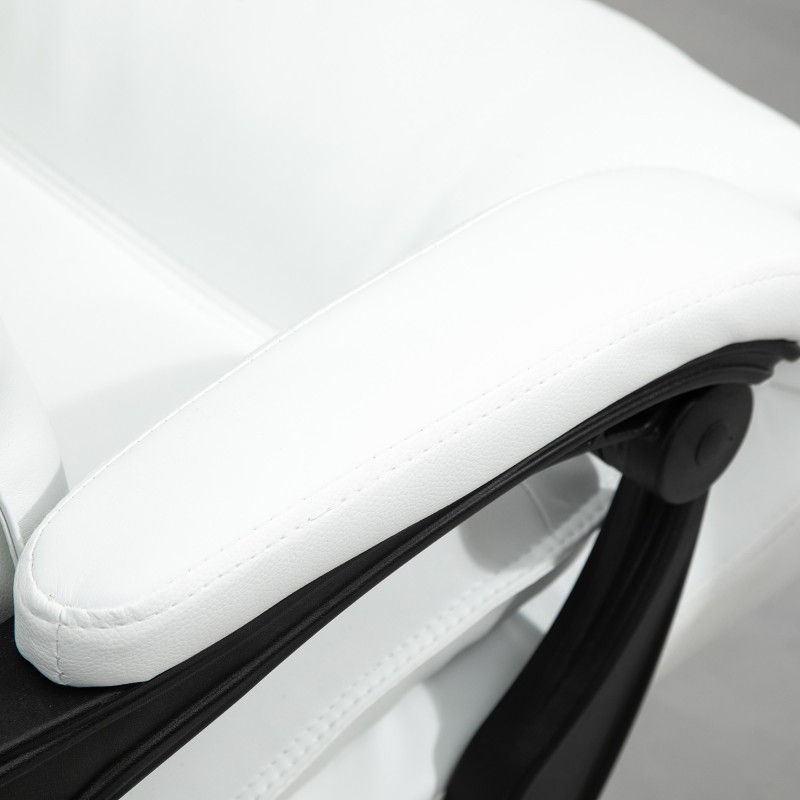 Ergonominen työtuoli jalkatuella, keinonahkaa, kallistettava, säädettävä, valkoinen