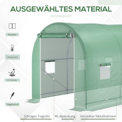 Kasvihuone tomaatteihin teräsrungolla ja PE-peitteellä 500 x 200 x 205 cm vihreä