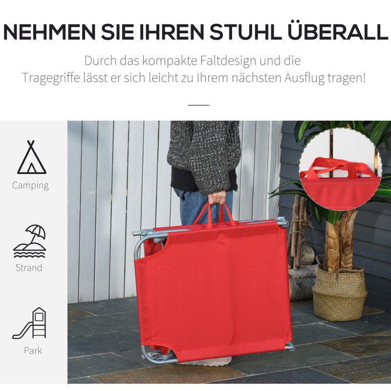 Taittuva aurinkotuoli ulkokäyttöön, ruostumaton metallirunko, 187 x 55 x 24 cm, punainen