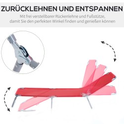 Taittuva aurinkotuoli ulkokäyttöön, ruostumaton metallirunko, 187 x 55 x 24 cm, punainen