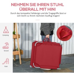 Aurinkotuoli ulkokäyttöön, taitettava, säädettävä selkänoja, metallirunko, 187 x 55 x 24 cm, viininpunainen