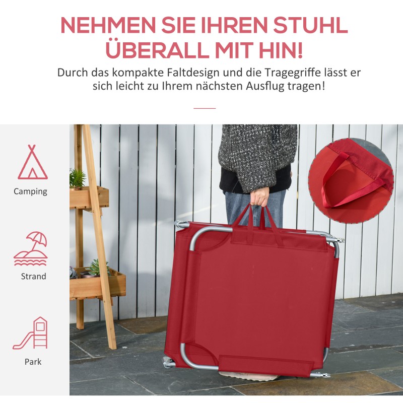 Aurinkotuoli ulkokäyttöön, taitettava, säädettävä selkänoja, metallirunko, 187 x 55 x 24 cm, viininpunainen