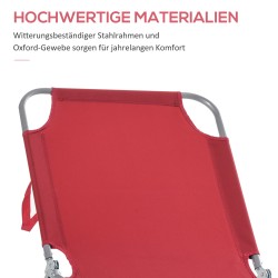 Aurinkotuoli ulkokäyttöön, taitettava, säädettävä selkänoja, metallirunko, 187 x 55 x 24 cm, viininpunainen