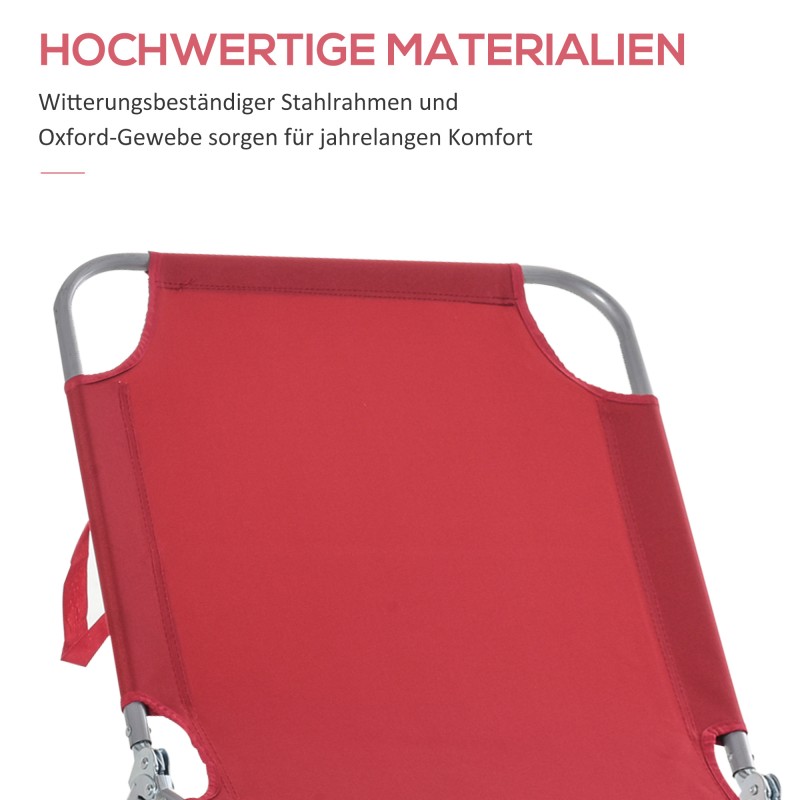 Aurinkotuoli ulkokäyttöön, taitettava, säädettävä selkänoja, metallirunko, 187 x 55 x 24 cm, viininpunainen