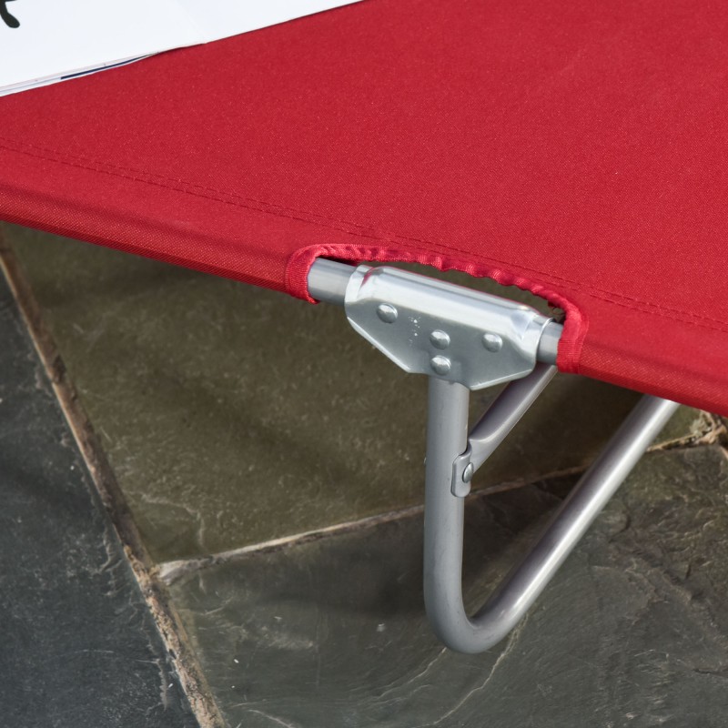 Aurinkotuoli ulkokäyttöön, taitettava, säädettävä selkänoja, metallirunko, 187 x 55 x 24 cm, viininpunainen