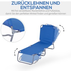 Taitettava aurinkotuoli ulkokäyttöön, säädettävä selkänoja, metallirunko, 187 x 55 x 24 cm, sininen