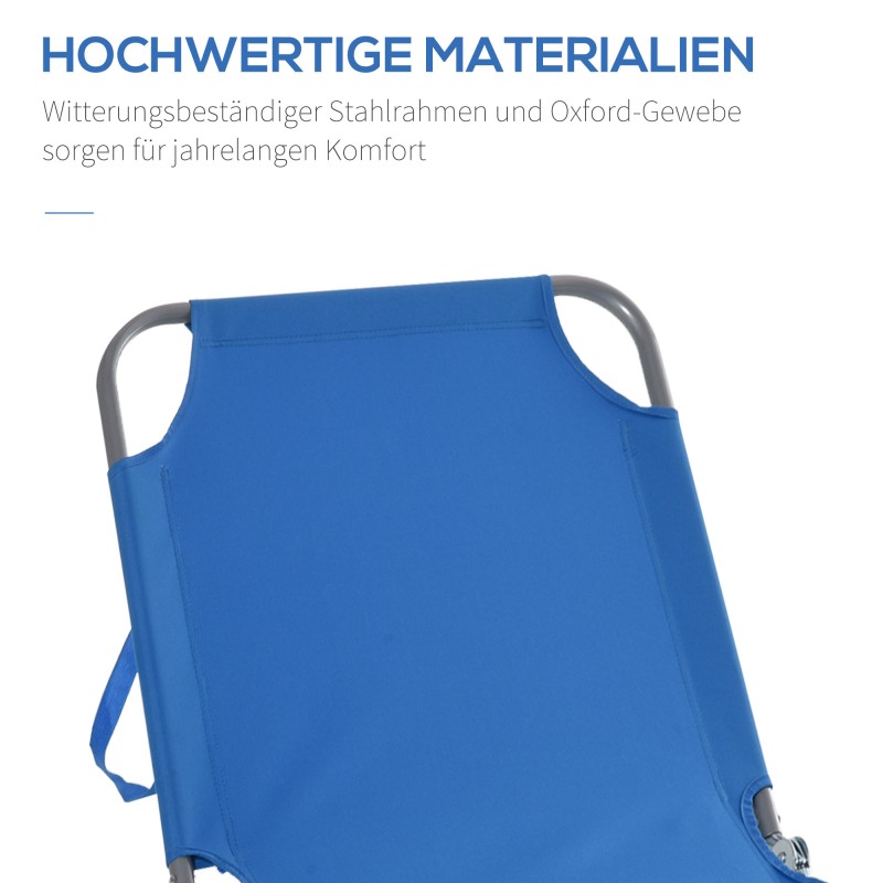 Taitettava aurinkotuoli ulkokäyttöön, säädettävä selkänoja, metallirunko, 187 x 55 x 24 cm, sininen