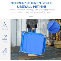 Taitettava aurinkotuoli ulkokäyttöön, säädettävä selkänoja, metallirunko, 187 x 55 x 24 cm, sininen