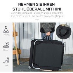 Kokoontaitettava aurinkotuoli ulkokäyttöön, säädettävä selkänoja, metalli/Oxford, 187 x 55 x 24 cm, musta