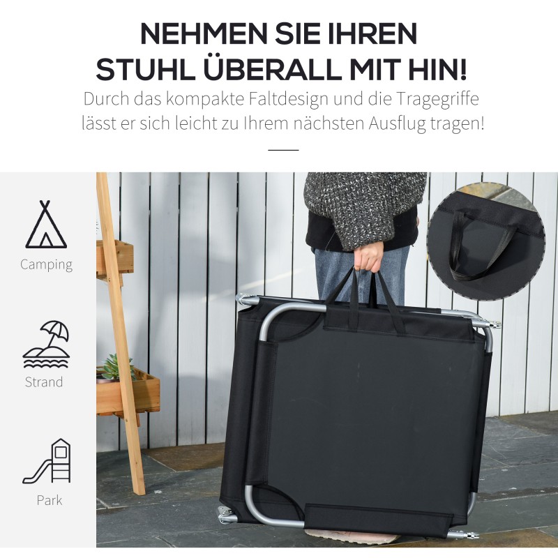 Kokoontaitettava aurinkotuoli ulkokäyttöön, säädettävä selkänoja, metalli/Oxford, 187 x 55 x 24 cm, musta