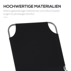 Kokoontaitettava aurinkotuoli ulkokäyttöön, säädettävä selkänoja, metalli/Oxford, 187 x 55 x 24 cm, musta