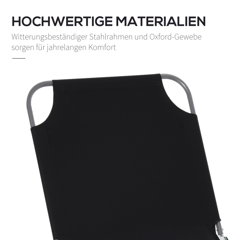 Kokoontaitettava aurinkotuoli ulkokäyttöön, säädettävä selkänoja, metalli/Oxford, 187 x 55 x 24 cm, musta