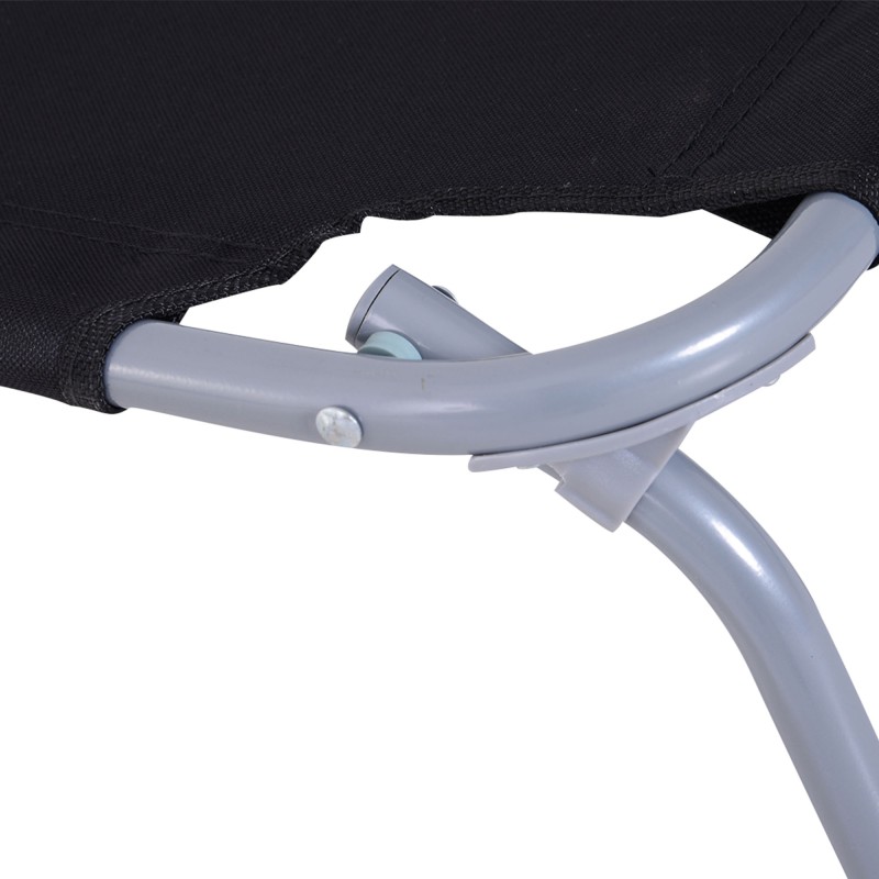 Kokoontaitettava aurinkotuoli ulkokäyttöön, säädettävä selkänoja, metalli/Oxford, 187 x 55 x 24 cm, musta