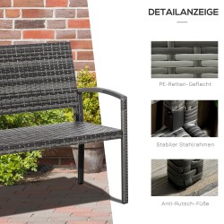 Puutarhapenkki 2 hengelle, polyrottinki ja teräsrunko, 122 x 60 x 87 cm, ruskea