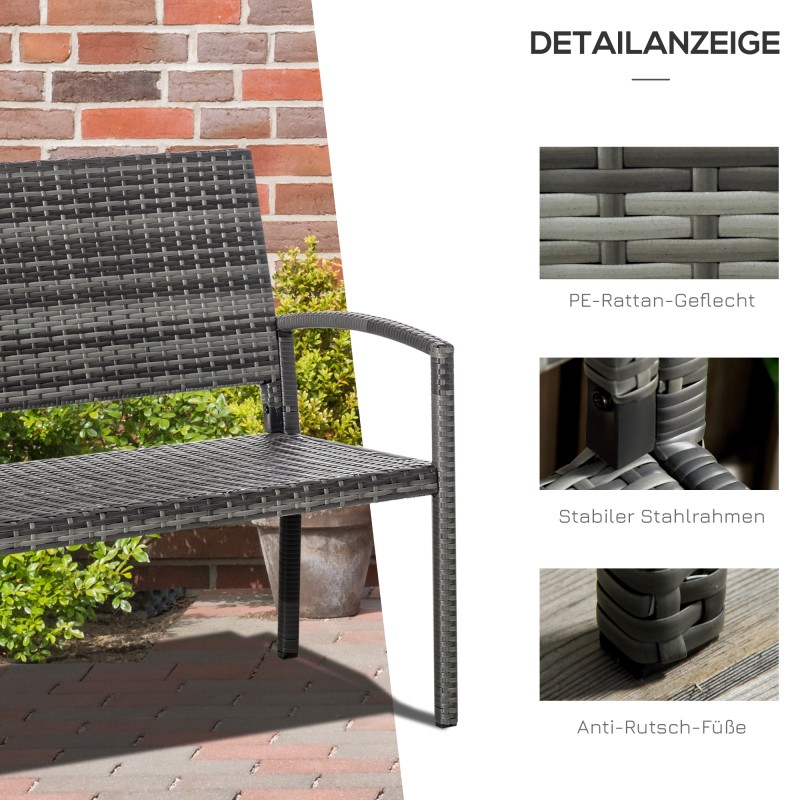 Puutarhapenkki 2 hengelle, polyrottinki ja teräsrunko, 122 x 60 x 87 cm, ruskea