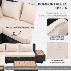 Polyrottinkinen puutarhan oleskeluryhmä 4-osainen, musta, pehmusteilla