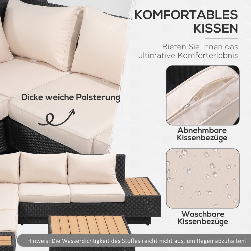 Polyrottinkinen puutarhan oleskeluryhmä 4-osainen, musta, pehmusteilla