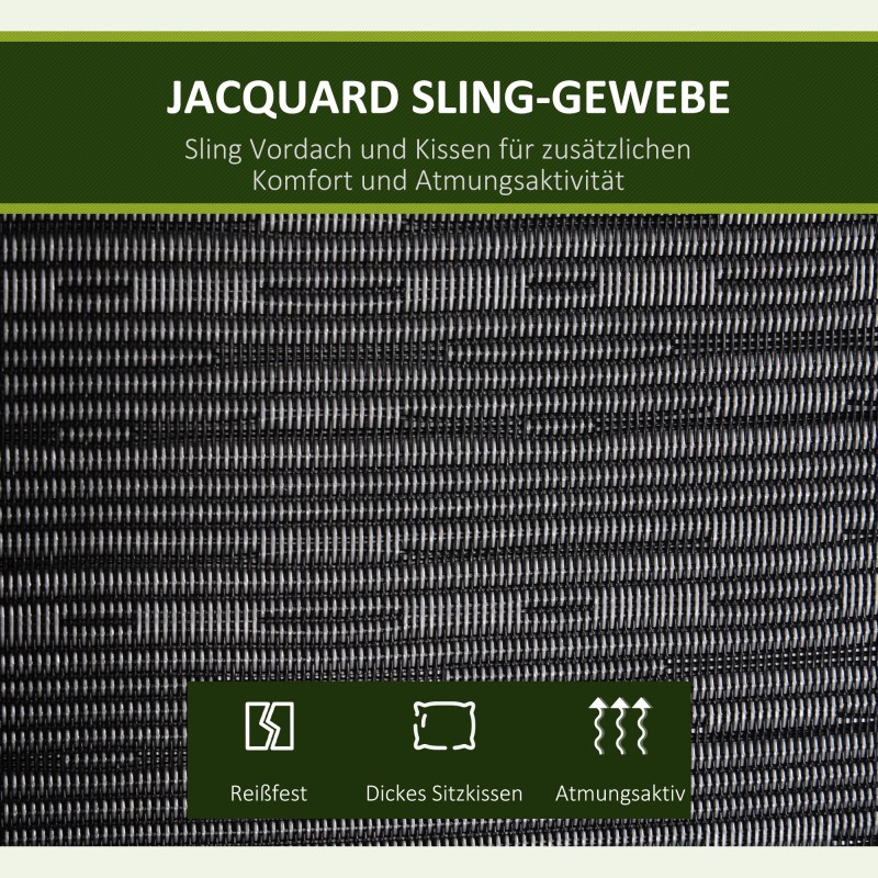Puutarhakeinu 3-hengen, teräsrunko, säädettävä aurinkokatos, Texteline-harmaa, 200 x 120 x 170 cm