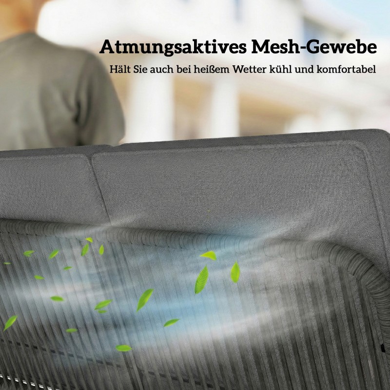 Puutarhakeinu 2 hengen rattan, teräsrunko A-malli, säädettävä aurinkokatos, tummanharmaa