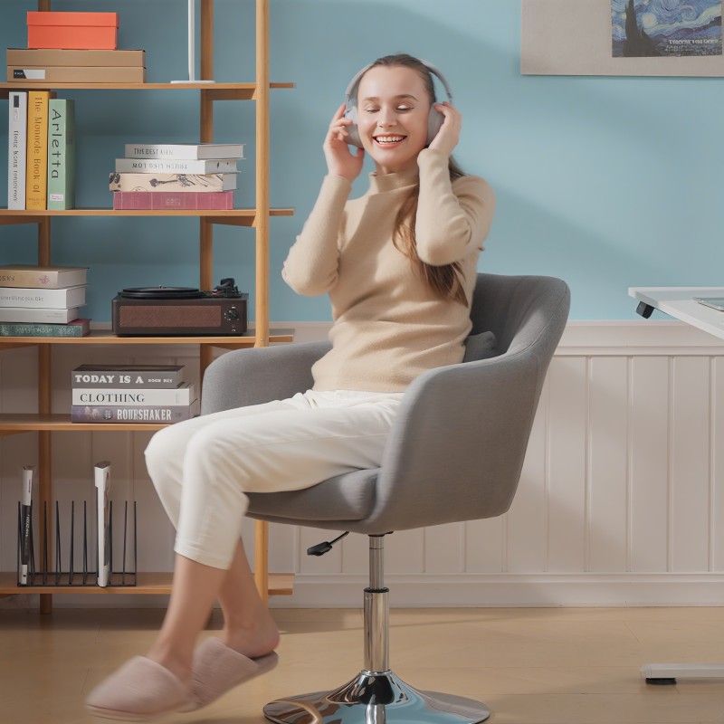 Toimistolaatuinen työtuoli kääntyvä, säädettävä korkeus, polyesteri ja teräs, 60 x 60 x 79–91 cm, harmaa