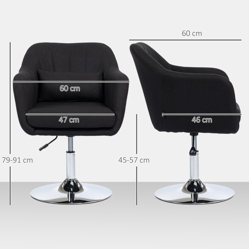 Työtuoli toimistoon, korkeussäädettävä, leinetyylinen polyesteri, metalli, 60 x 60 x 79–91 cm, musta