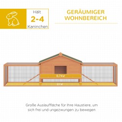 Pieneläinaitaus marsuille ja kääpiökaneille, kuusipuu, 2 tasoa ja 2 ulkoiluosaa, 309 x 79 x 86 cm, luonnonpuu/vihreä