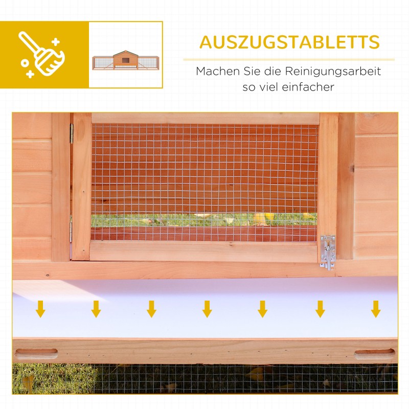 Pieneläinaitaus marsuille ja kääpiökaneille, kuusipuu, 2 tasoa ja 2 ulkoiluosaa, 309 x 79 x 86 cm, luonnonpuu/vihreä