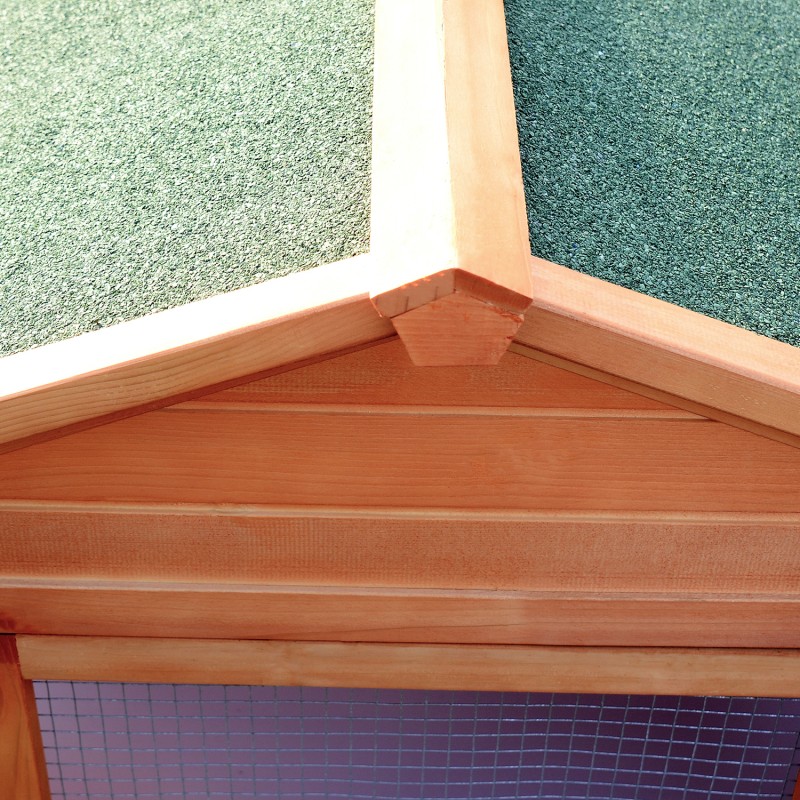 Pieneläinaitaus marsuille ja kääpiökaneille, kuusipuu, 2 tasoa ja 2 ulkoiluosaa, 309 x 79 x 86 cm, luonnonpuu/vihreä