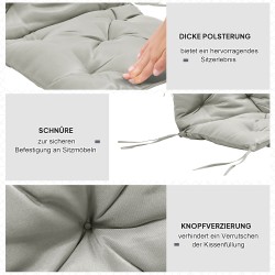 2 kpl istuinpehmusteita tuoleihin, polyesteri, 98 x 50 x 8 cm, vaaleanharmaa