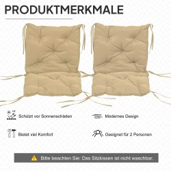 Istuinpehmusteet tuoleihin, polyesteri 98 x 50 x 8 cm, 2 kpl, khaki