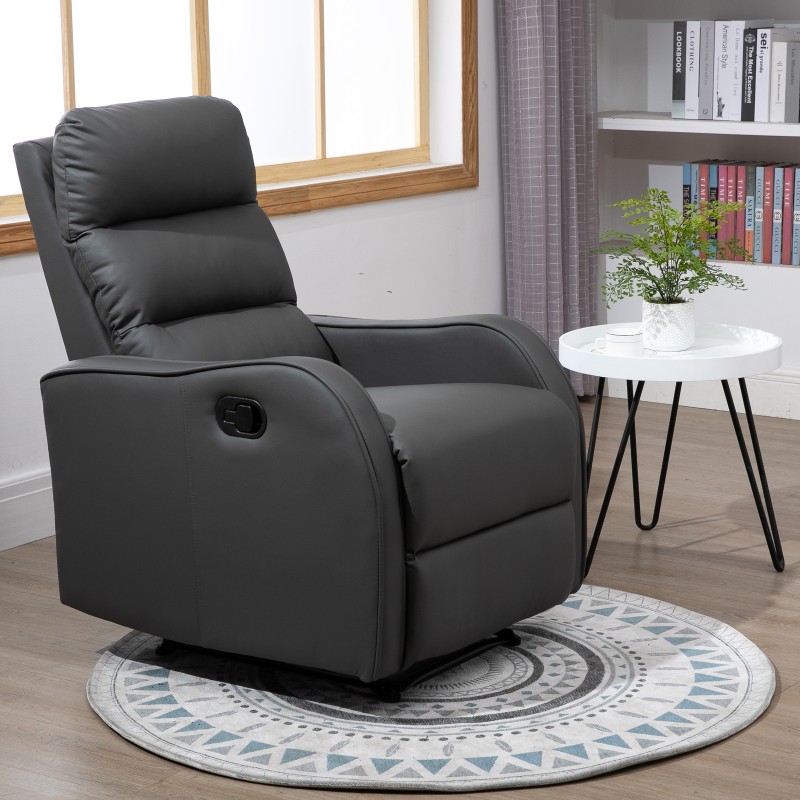 Lepotuoli jalkaosalla, keinonahkaa, kallistettava selkänoja 160°, tummanharmaa