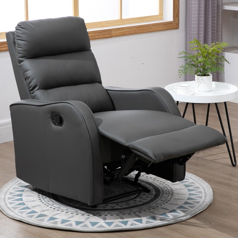 Lepotuoli jalkaosalla, keinonahkaa, kallistettava selkänoja 160°, tummanharmaa