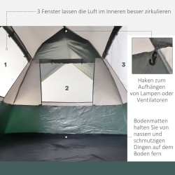 3 hengen pop up kupoliteltta campingiin, 205 x 195 x 135 cm, 1000 mm vesipilari, oliivinvihreä