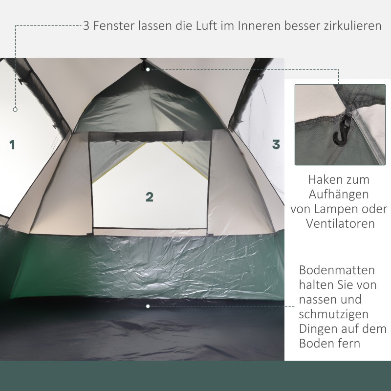 3 hengen pop up kupoliteltta campingiin, 205 x 195 x 135 cm, 1000 mm vesipilari, oliivinvihreä