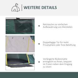 3 hengen pop up kupoliteltta campingiin, 205 x 195 x 135 cm, 1000 mm vesipilari, oliivinvihreä