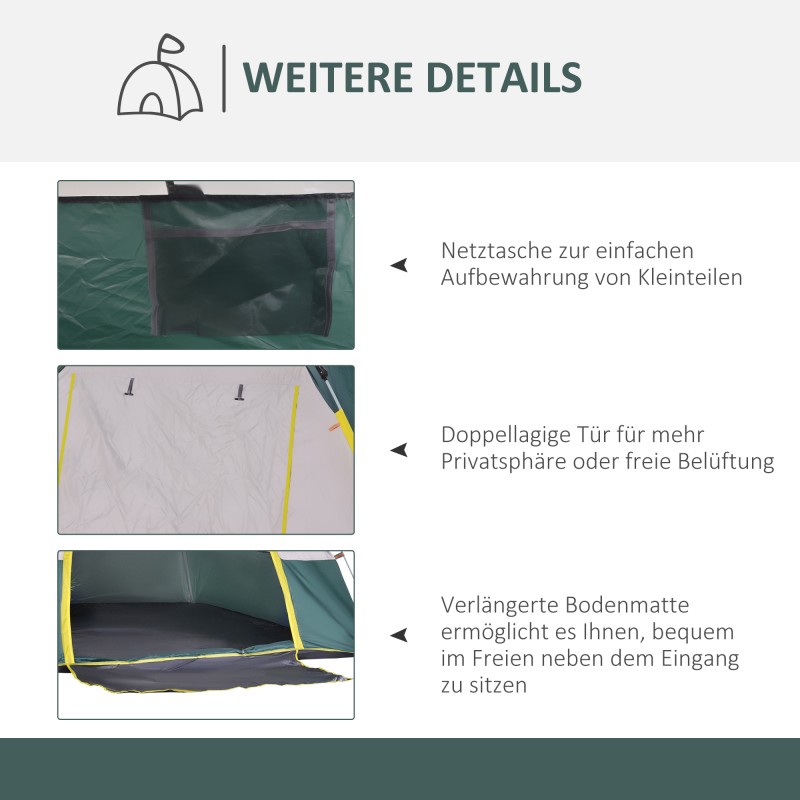 3 hengen pop up kupoliteltta campingiin, 205 x 195 x 135 cm, 1000 mm vesipilari, oliivinvihreä