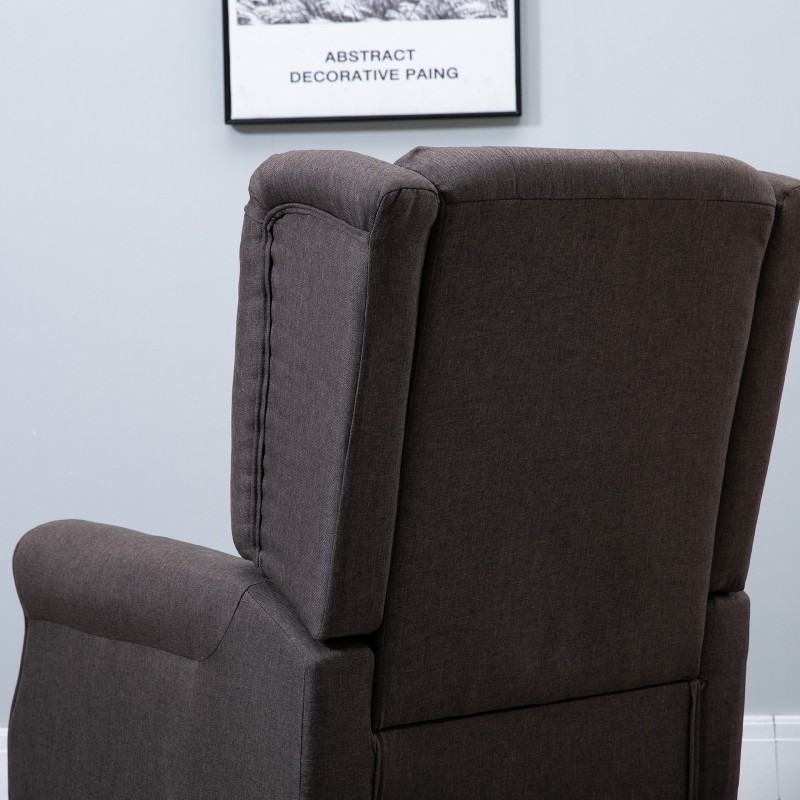 Nojatuoli korkealla selkänojalla, pehmustettu, puujalat, maksimikuormitus 160 kg, ruskea