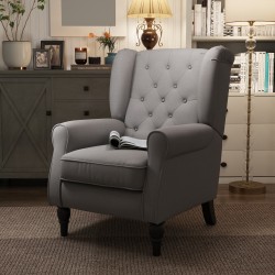 Nojatuoli korkealla selkänojalla makuuhuoneeseen ja olohuoneeseen, puurunko, harmaa