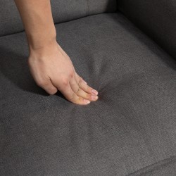 Korvallinen nojatuoli olohuoneeseen, pestävä verhoilu, puujalat, tummanharmaa / musta